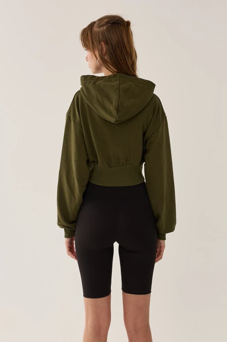 Slim Fit Cropped Hoodie med Dragkedja - Image 5