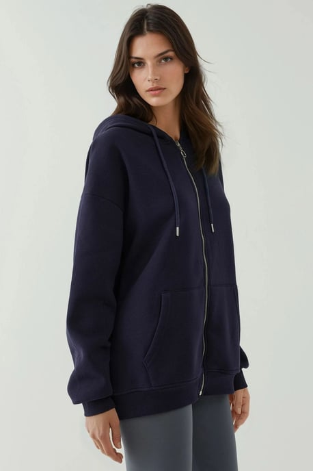 Strukturad Hel Dragkedja Hoodie med Fickor - Image 3