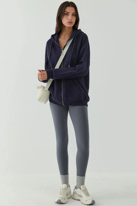 Strukturad Hel Dragkedja Hoodie med Fickor - Image 5