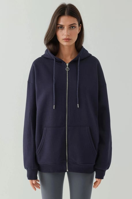 Strukturad Hel Dragkedja Hoodie med Fickor - Image 6