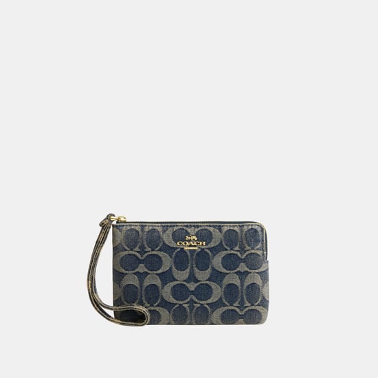 Corner Zip Wristlet In Signature Regenerative Cotton Denim - Image 1