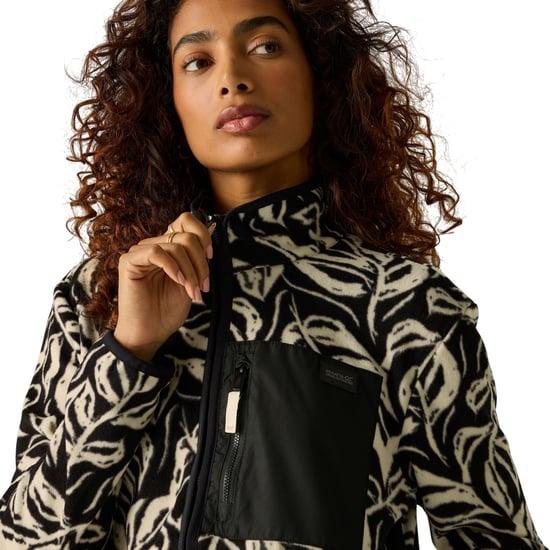 Regatta Womens/Ladies Frankie Leaf Print Full Zip Fleece Jacket (Black/White) - Image 5