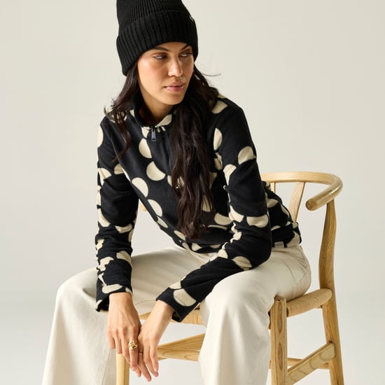 Regatta Dames-fleecejas met halve rits en Orla Kiely Daisy-hoepelprint (Zwart) - Image 1