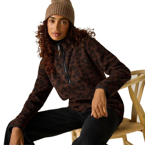 Regatta Womens/Ladies Frankie Leopard Print Borg Half Zip Fleece (Brown/Black) - Image 1