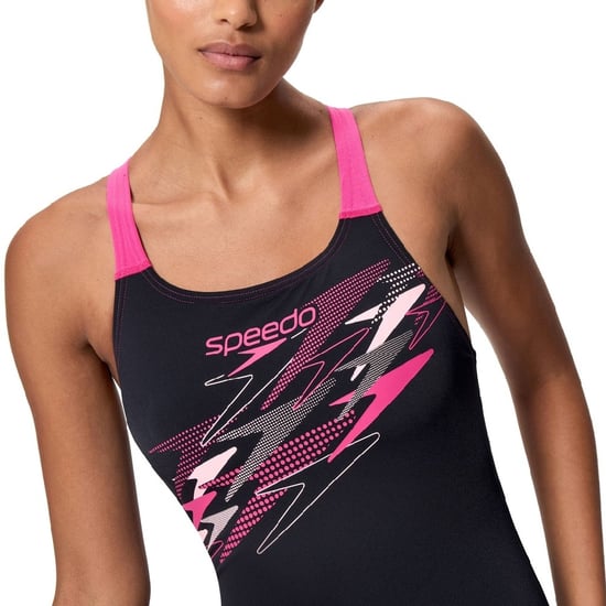 Speedo Womens/Ladies Medley Logo One Piece Swimsuit (Black/Pink) - Image 4