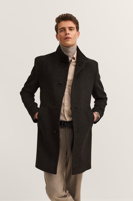 Bugatti Herren Stehkragen Mantel Modern Fit aus einem Wollmix - Image 1