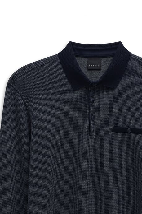 Bugatti Herren Polo shirt met lange mouwen, borstzak en knoopsluiting - Image 2