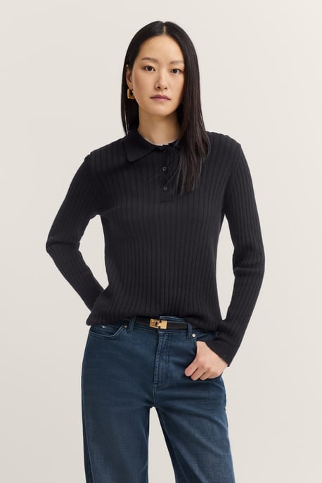 Bugatti Damen Strick Polo langarm aus Rippstrick mit Knopfleiste - Image 1