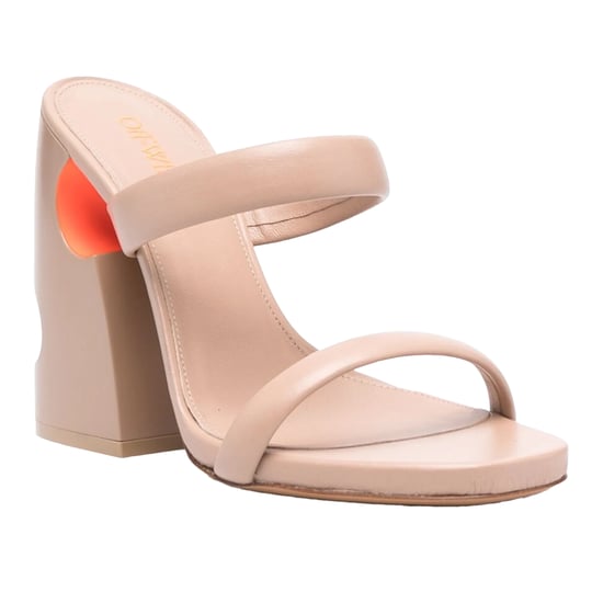 Off White Leren muiltjes met hoge blokhak voor dames (Beige/Oranje) - Image 4