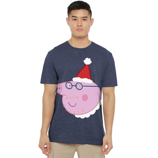 Peppa Pig Unisex Adult Papa Varken Kerstmuts Heather T-Shirt (Marine) - Image 1