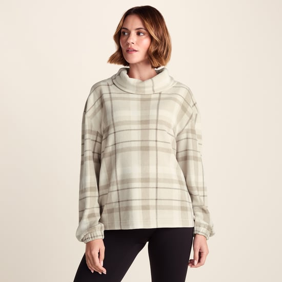 March Womens Relaxed Fit Microfleece Pullover - Simply Taupe Check - Image 1