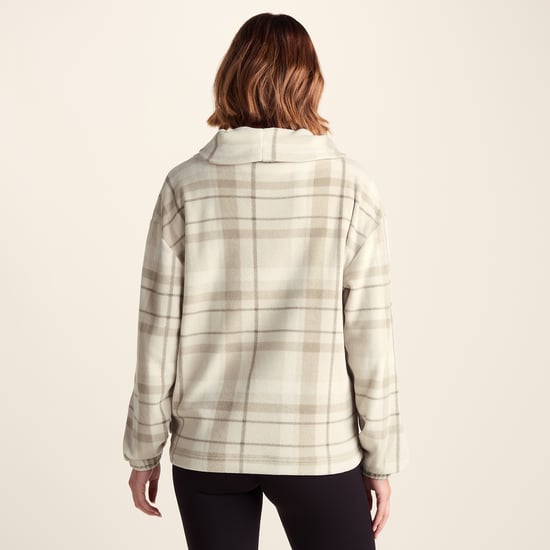 March Womens Relaxed Fit Microfleece Pullover - Simply Taupe Check - Image 2