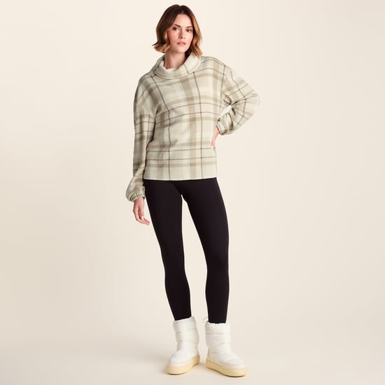 March Womens Relaxed Fit Microfleece Pullover - Simply Taupe Check - Image 3