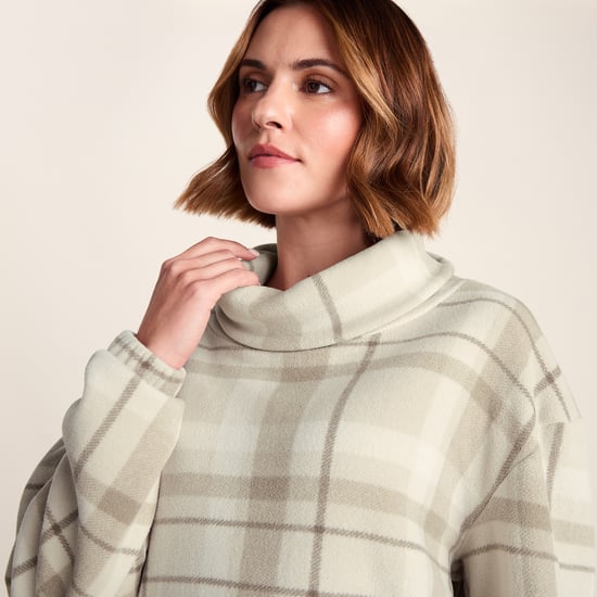 March Womens Relaxed Fit Microfleece Pullover - Simply Taupe Check - Image 6