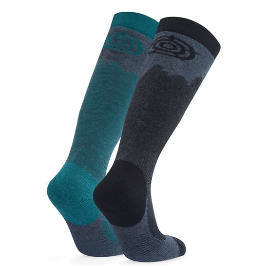 Aprica 2 Pack Mens Ski Sock - Black/Dark Turquoise - Image 2