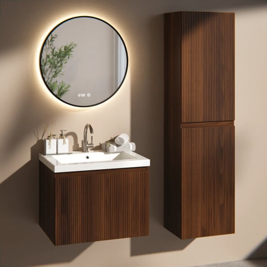 Mirlux Badkamermeubel vino 60cm walnoot wastafel wit - Image 3