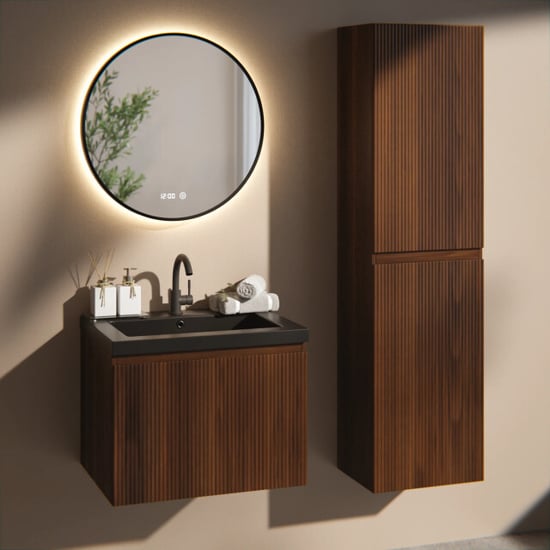 Mirlux Badkamermeubel vino 60cm walnoot wastafel zwart - Image 3