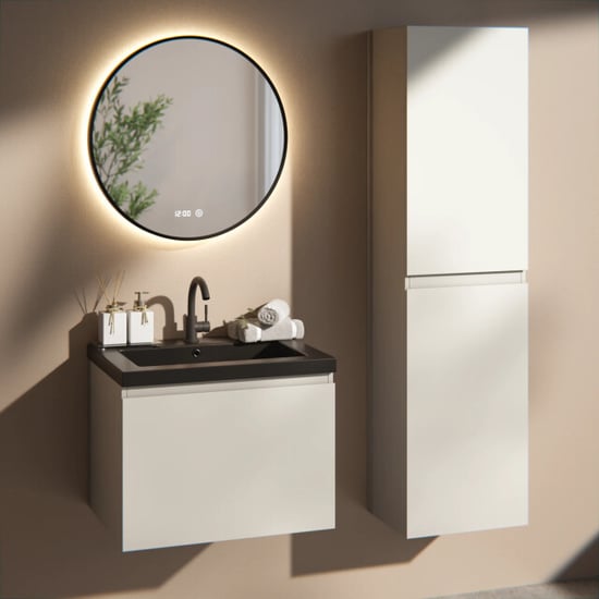 Mirlux Badkamermeubel vino 60cm taupe wastafel zwart - Image 5
