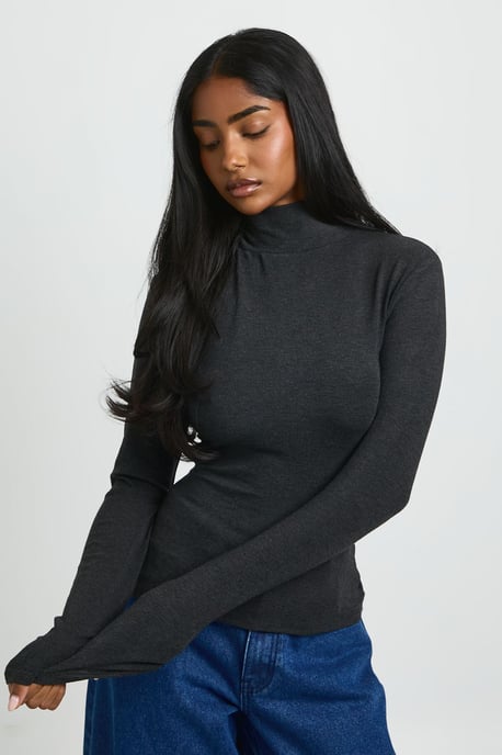 Ultra Soft Jersey Knit Roll Neck Long Sleeve Top - Image 4