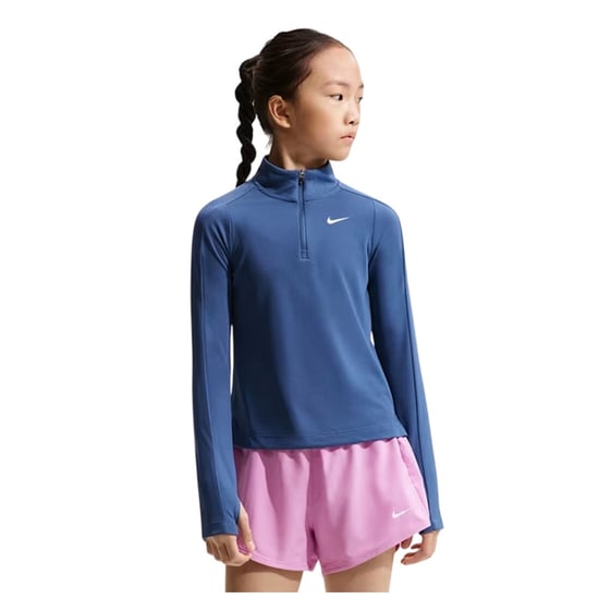 Nike Girls Dri-FIT Half Zip Long-Sleeved Top (Mystic Blue) - Image 2