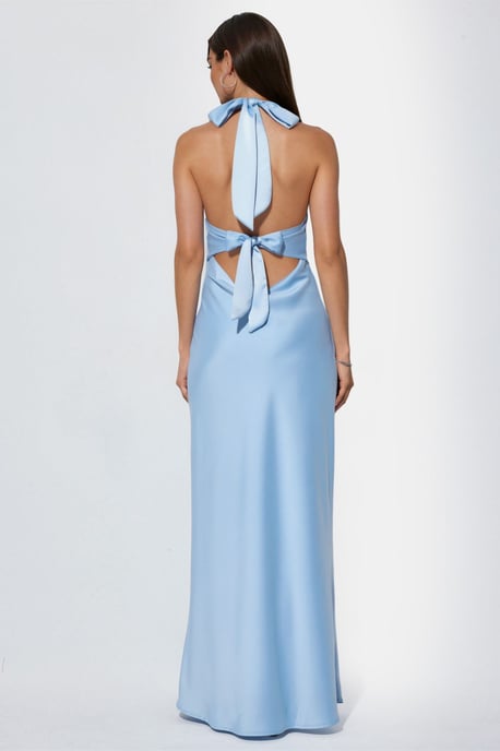 Halter Neck V-Neck Satin Maxi Dress - Image 3