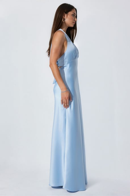 Halter Neck V-Neck Satin Maxi Dress - Image 5