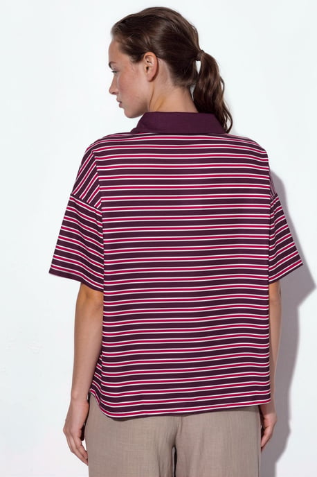 Striped Oversized Fit Polo T-Shirt - Image 3