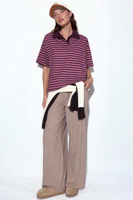 Striped Oversized Fit Polo T-Shirt - Image 4