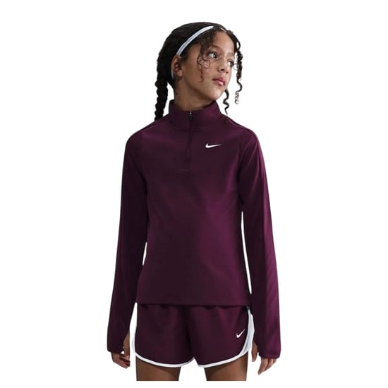 Nike Girls Dri-FIT Half Zip Long-Sleeved Top (Bordeaux) - Image 2