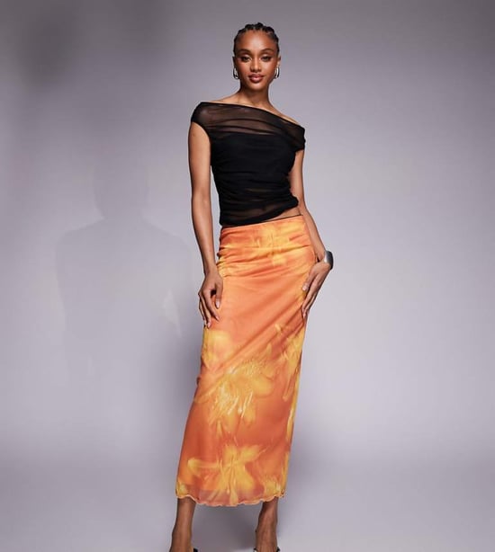 ASOS DESIGN Tall mesh midi skirt in oversized floral print - Image 1