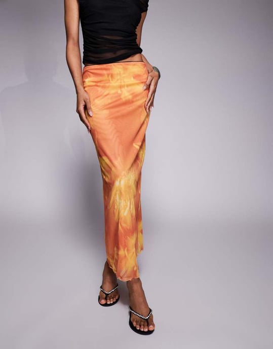 ASOS DESIGN Tall mesh midi skirt in oversized floral print - Image 2