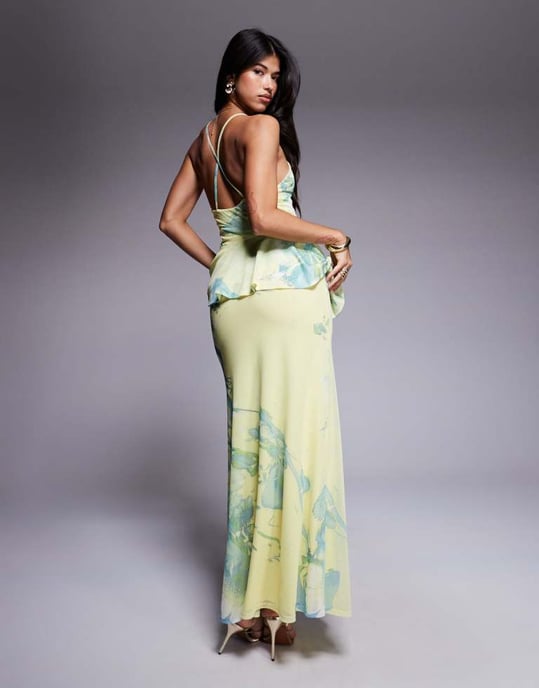 ASOS DESIGN cami with peplum detail mesh maxi dress in floral print - Image 4
