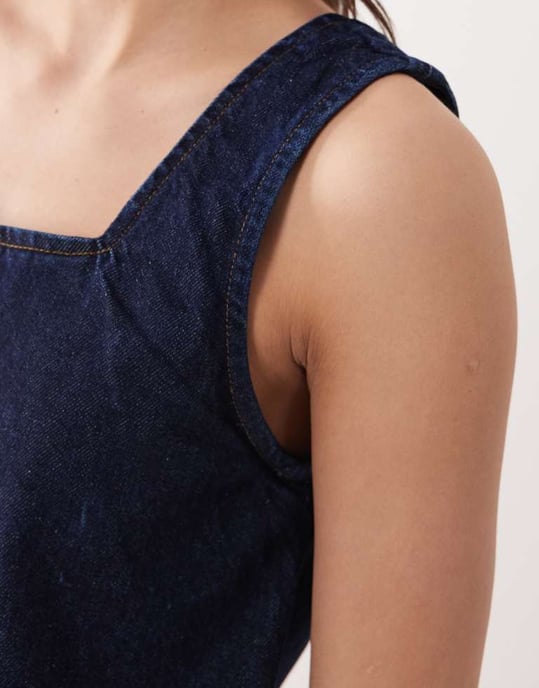 ASOS DESIGN denim a line shift dress in mid blue - Image 3