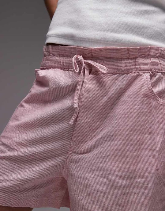 Tommy Jeans linen boxer shorts in pink and white stripe - Image 3