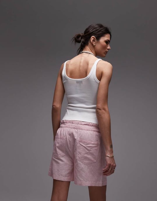Tommy Jeans linen boxer shorts in pink and white stripe - Image 4
