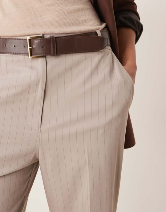 ASOS DESIGN Tall tailored slim straight trousers with belt in mink stripe - Image 3