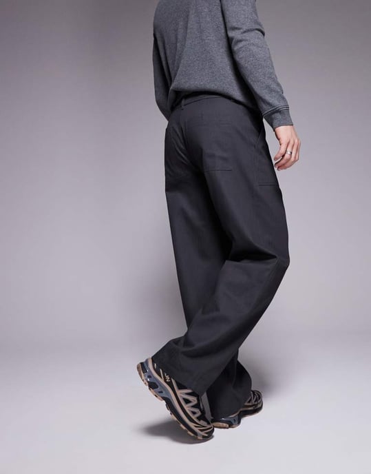 ASOS DESIGN straight leg herringbone trouser in grey - Image 4