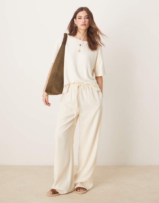 ASOS DESIGN textured knit hanky hem tee in cream - Image 2
