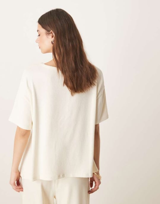 ASOS DESIGN textured knit hanky hem tee in cream - Image 4