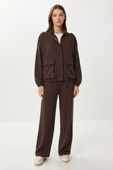 Pocket Detail Jas & Wijdere Broek Twee-delige Set - Image 3