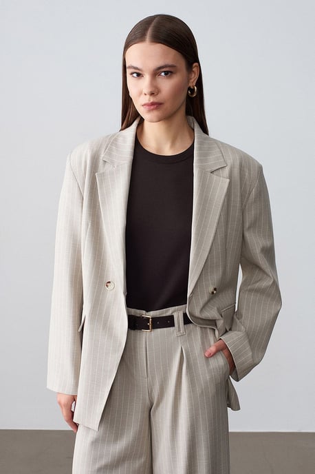 High-Waist Striped Capri Wide-Leg Trousers - Image 1