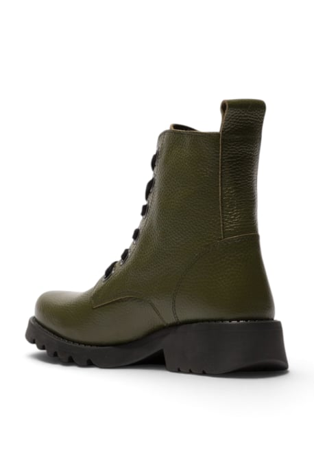 Fly London Womens Military Green Leather Lace-Up Heeled Ankle Boots - RAMY488 - Image 4
