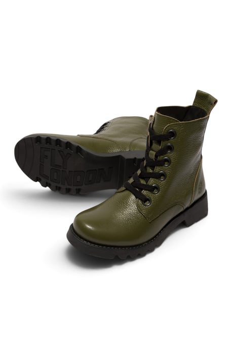 Fly London Womens Military Green Leather Lace-Up Heeled Ankle Boots - RAMY488 - Image 5