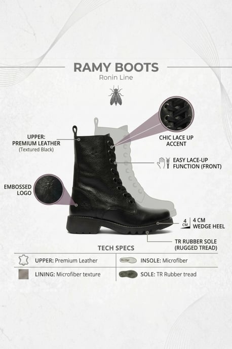 Fly London Womens Black Leather Lace-Up Heeled Ankle Boots - RAMY488 - Image 3