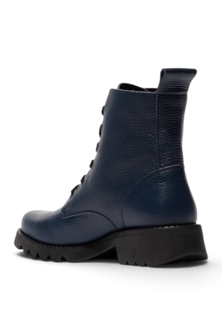 Fly London Womens Navy Blue Leather Lace-Up Heeled Ankle Boots - RAMY488 - Image 4