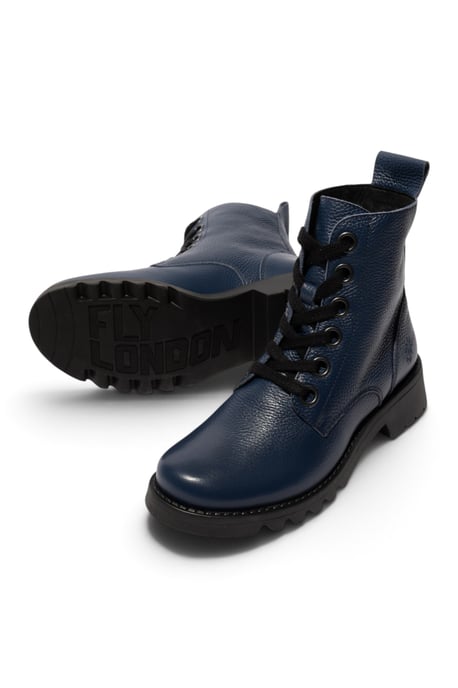 Fly London Womens Navy Blue Leather Lace-Up Heeled Ankle Boots - RAMY488 - Image 5