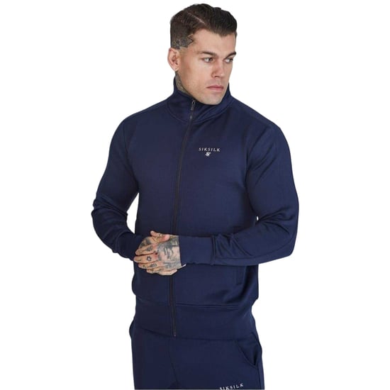 SikSilk Slim-fit träningsjacka för män med logotyp och trattkrage (Marinblått) - Image 2