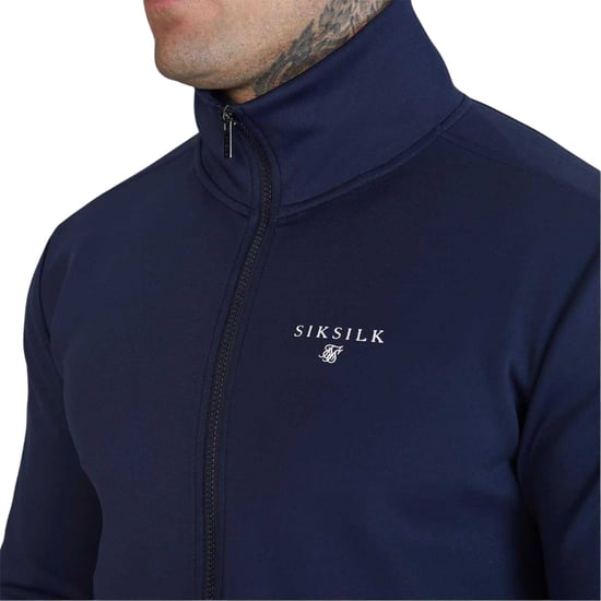SikSilk Slim-fit träningsjacka för män med logotyp och trattkrage (Marinblått) - Image 4