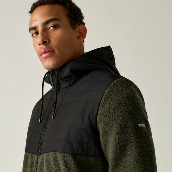 Regatta Mens Frankie Two Tone Borg Fleece Hybrid Jacket (Dark Khaki/Black) - Image 4