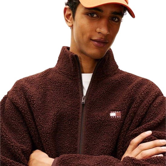 Tommy Jeans Mens Teddy Fleece Regular Fleece Jacket (Brown) - Image 5